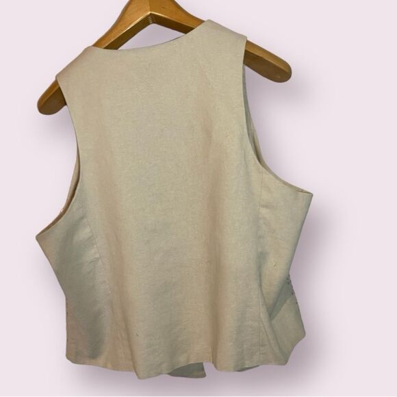 Natural beige Linen vest with gold sequins size XL coastal grandma granddaughter - Picture 4 of 8